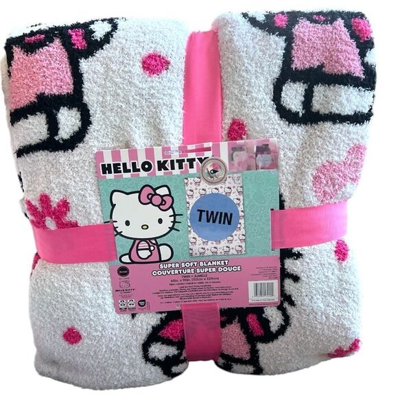 New Hello Kitty Super Soft Blanket Twin 60•90. White and Pink - Picture 1 of 3